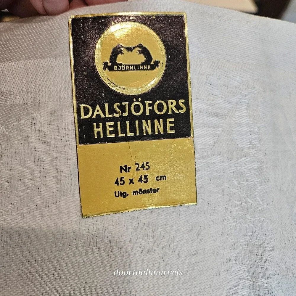 VTG Sweden Woven Pure Linen Damask Uncut Napkin Cloth (9) Bjornlinne Dalsjofors